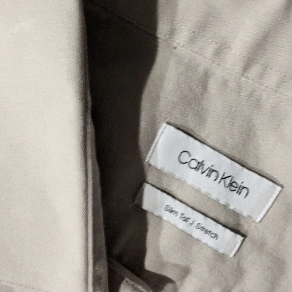 Calvin Klein Mens Dress Shirt Taupe 18 1/2 36/37 Slim Tall Stretch Non-Iron. - Picture 6 of 16